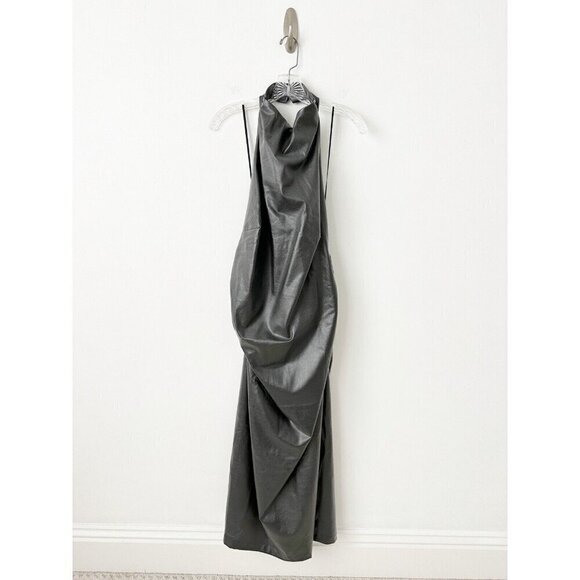 NWT Anthropologie Halter Slim Ruched Midi Dress 3X Silver Cocktail Backless - Picture 5 of 9